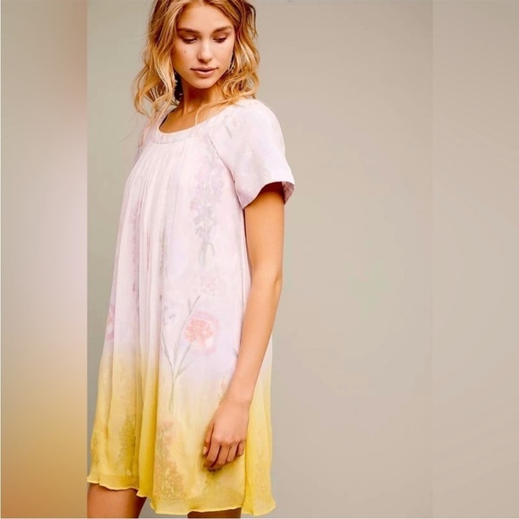 Anthropologie HD in Paris Dipped Chroma Swing Dress Floral Chiffon Ombre Size 14 - Picture 5 of 13
